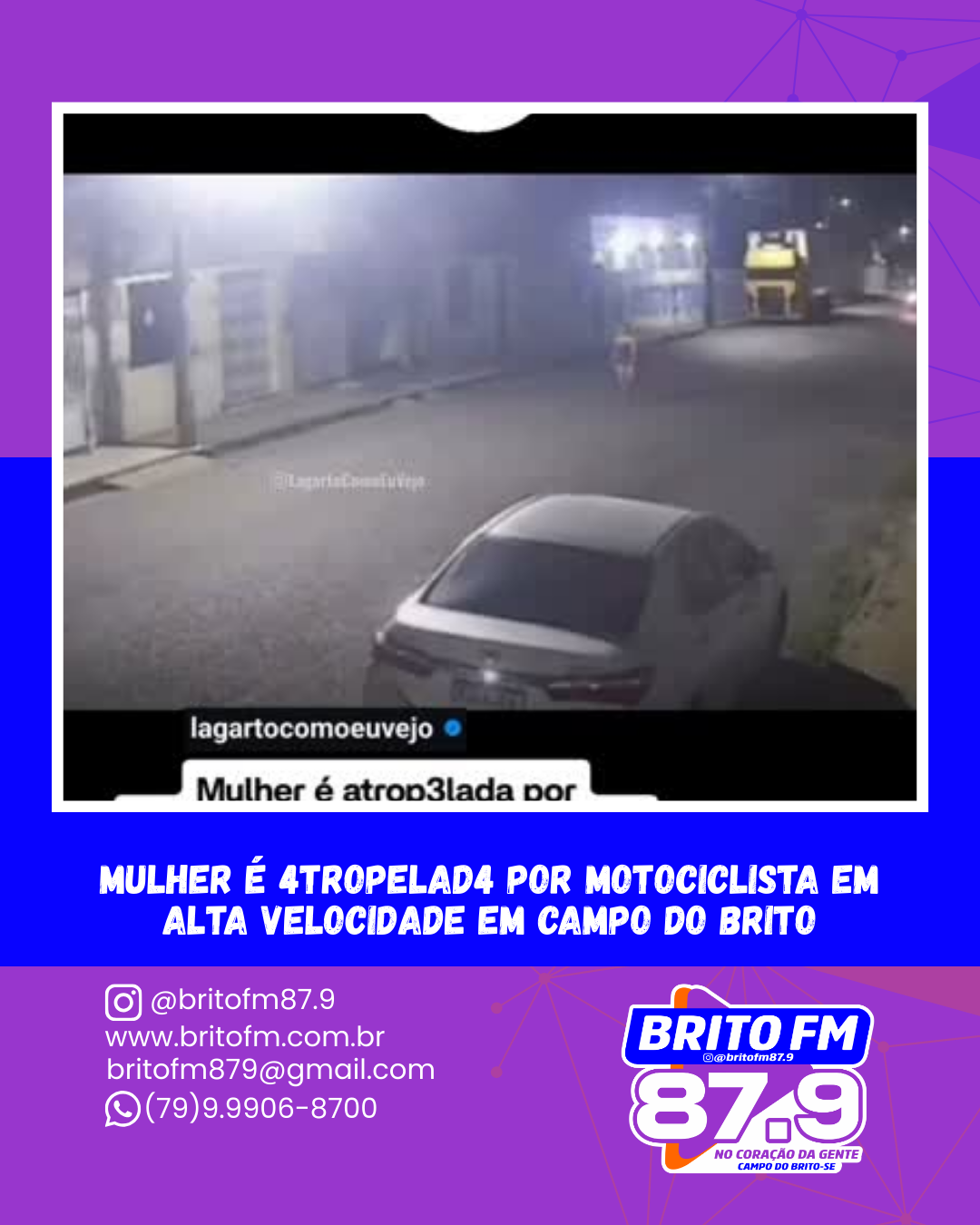 Mulher é atropelada por motociclista em alta velocidade em Campo do Brito