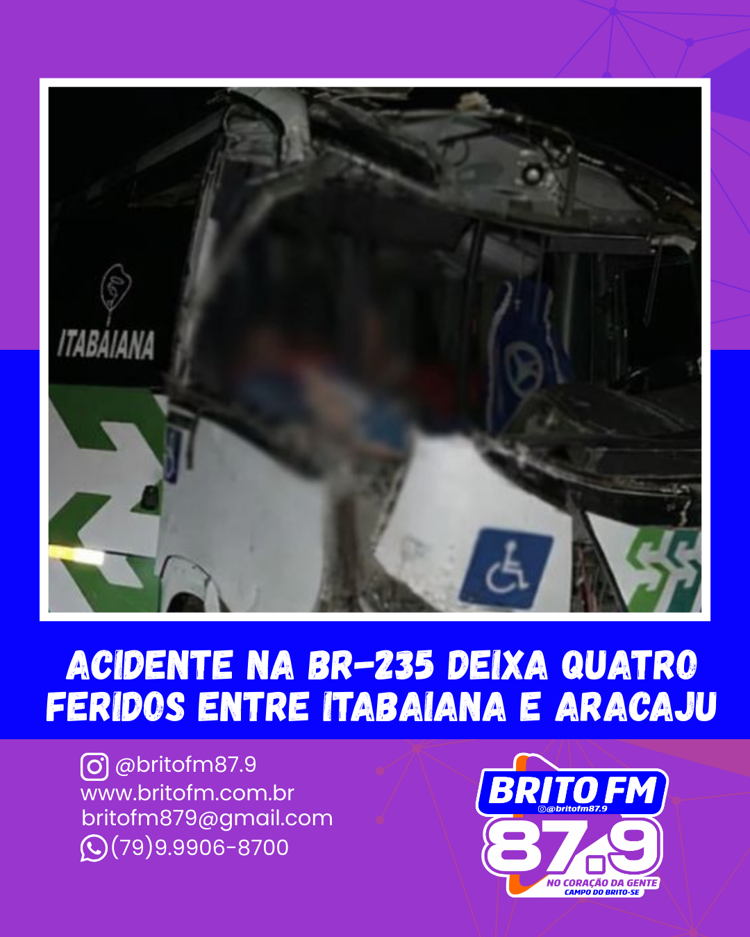 Acidente na BR-235 deixa quatro feridos entre Itabaiana e Aracaju